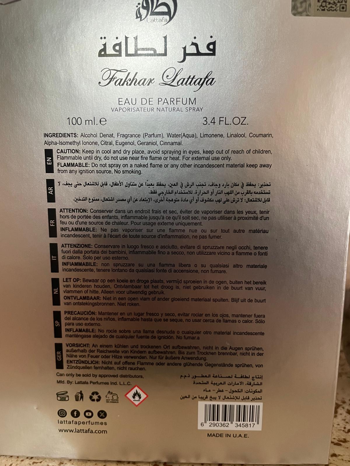 Lattafa Fakhar Platin Eau de Parfum unisex 100ml