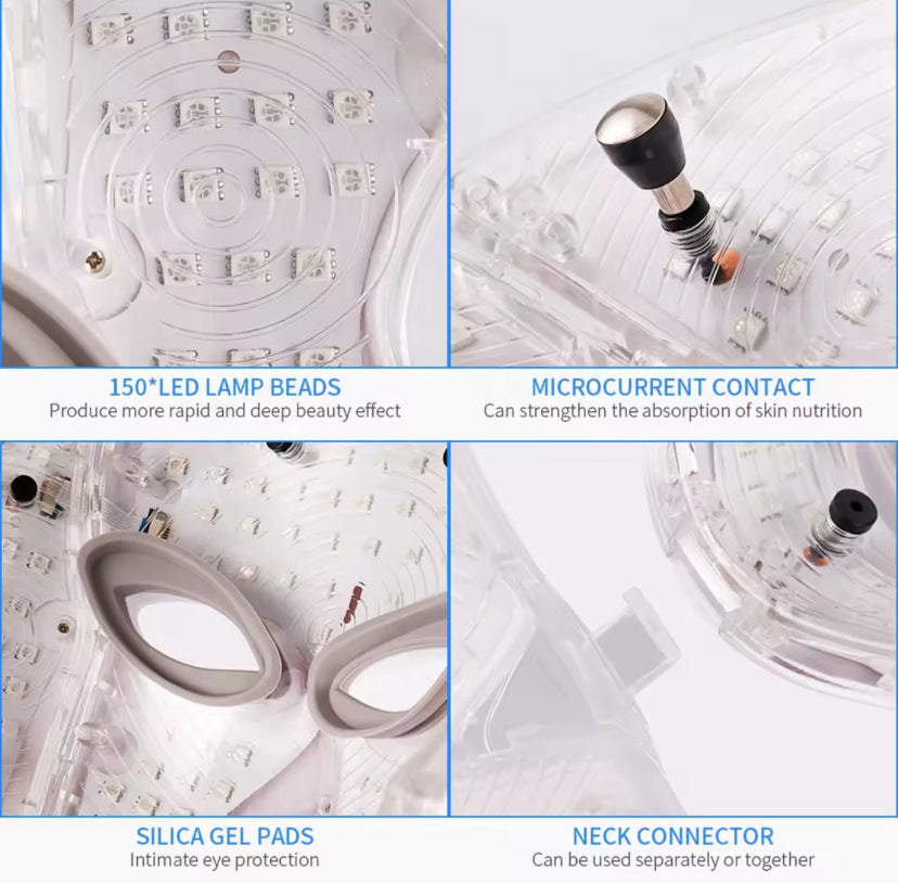 Maschera di bellezza per il viso per la cura della pelle a 7 colori con luce LED con trattamento per il ringiovanimento della pelle del collo Macchina sbiancante per terapia antiacne di bellezza - sandraperfume