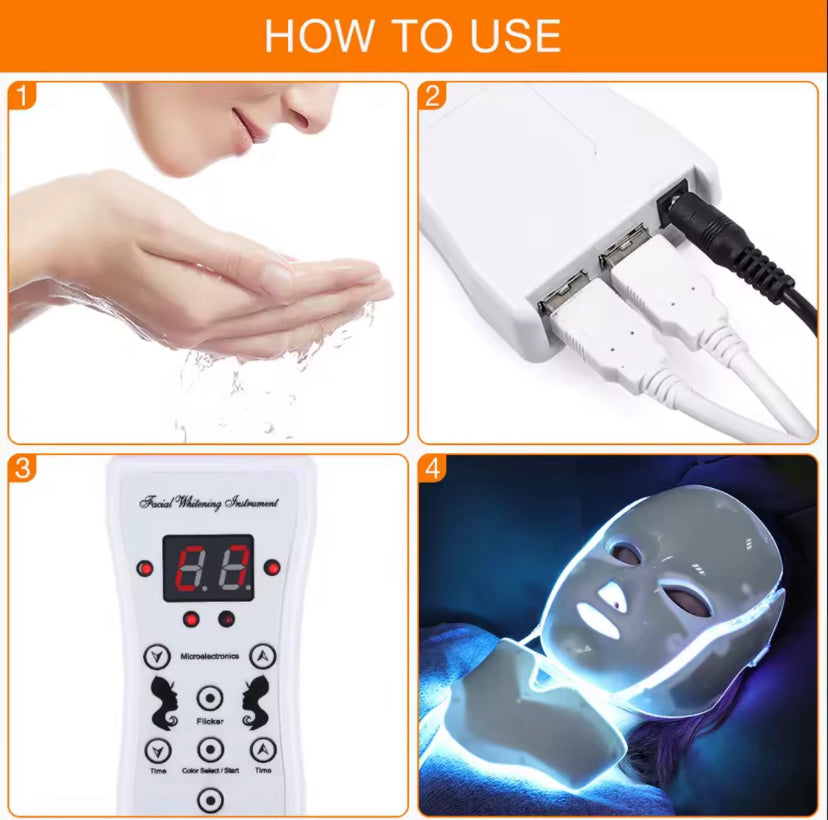 Maschera di bellezza per il viso per la cura della pelle a 7 colori con luce LED con trattamento per il ringiovanimento della pelle del collo Macchina sbiancante per terapia antiacne di bellezza - sandraperfume
