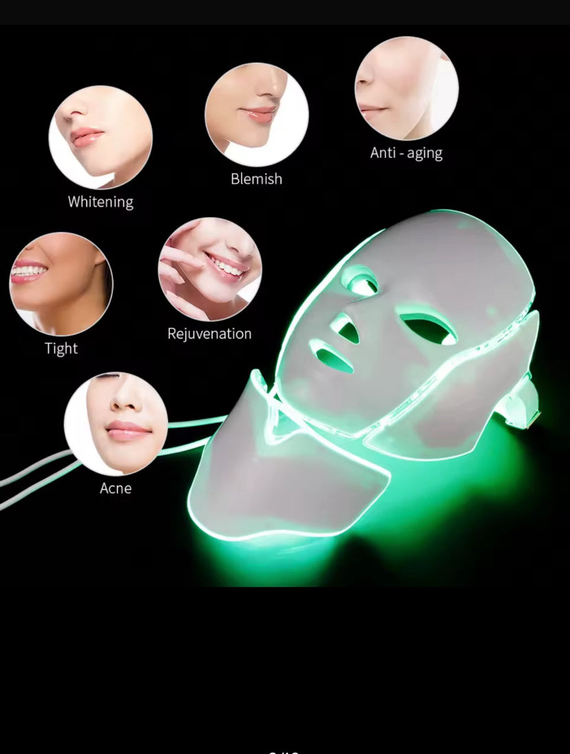 Maschera di bellezza per il viso per la cura della pelle a 7 colori con luce LED con trattamento per il ringiovanimento della pelle del collo Macchina sbiancante per terapia antiacne di bellezza - sandraperfume