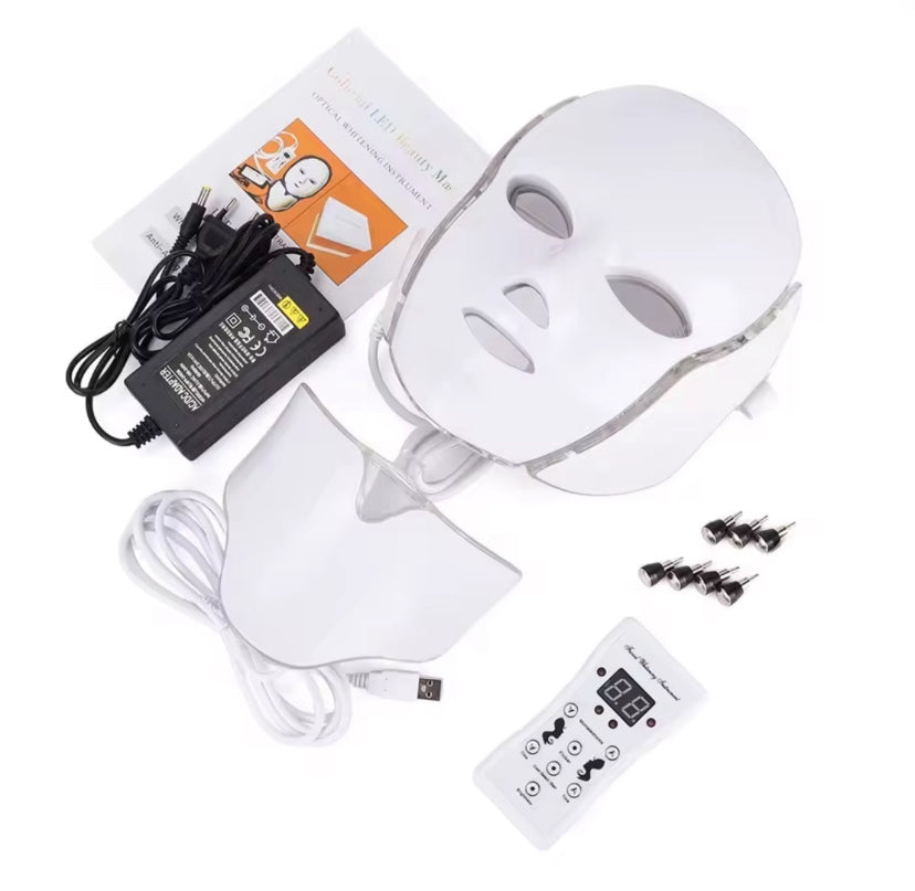 Maschera di bellezza per il viso per la cura della pelle a 7 colori con luce LED con trattamento per il ringiovanimento della pelle del collo Macchina sbiancante per terapia antiacne di bellezza - sandraperfume