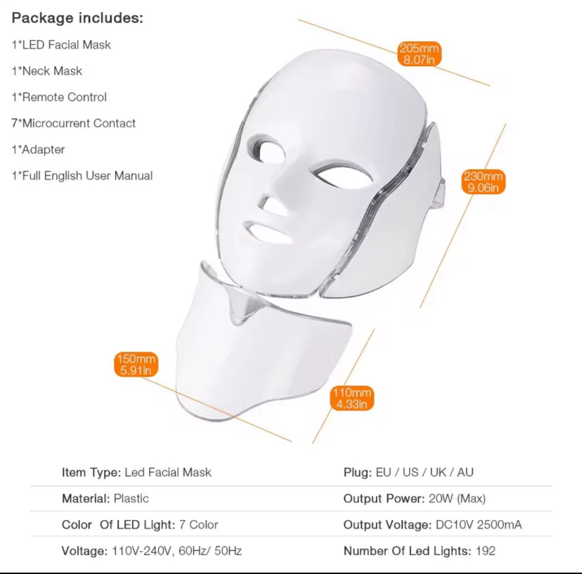 Maschera di bellezza per il viso per la cura della pelle a 7 colori con luce LED con trattamento per il ringiovanimento della pelle del collo Macchina sbiancante per terapia antiacne di bellezza - sandraperfume