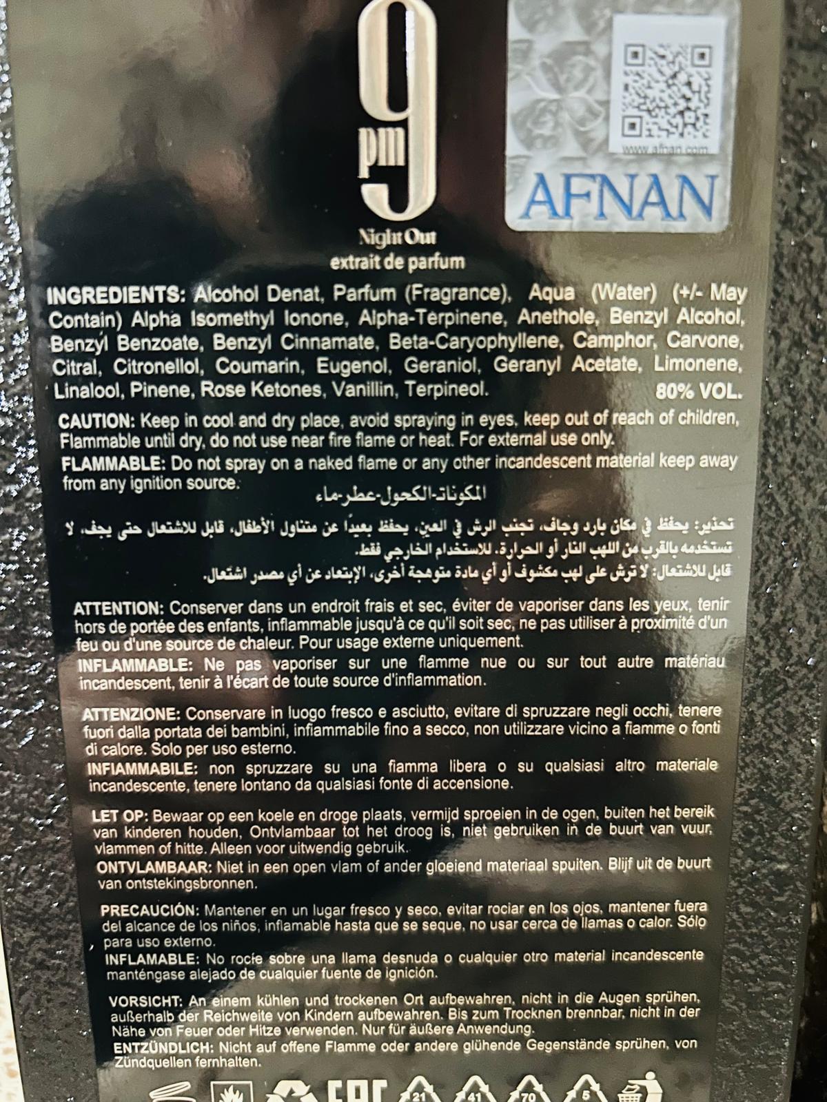 Afnan 9 PM Night Out - Estratto di Profumo Unisex - Eleganza Magnetica e Intensa