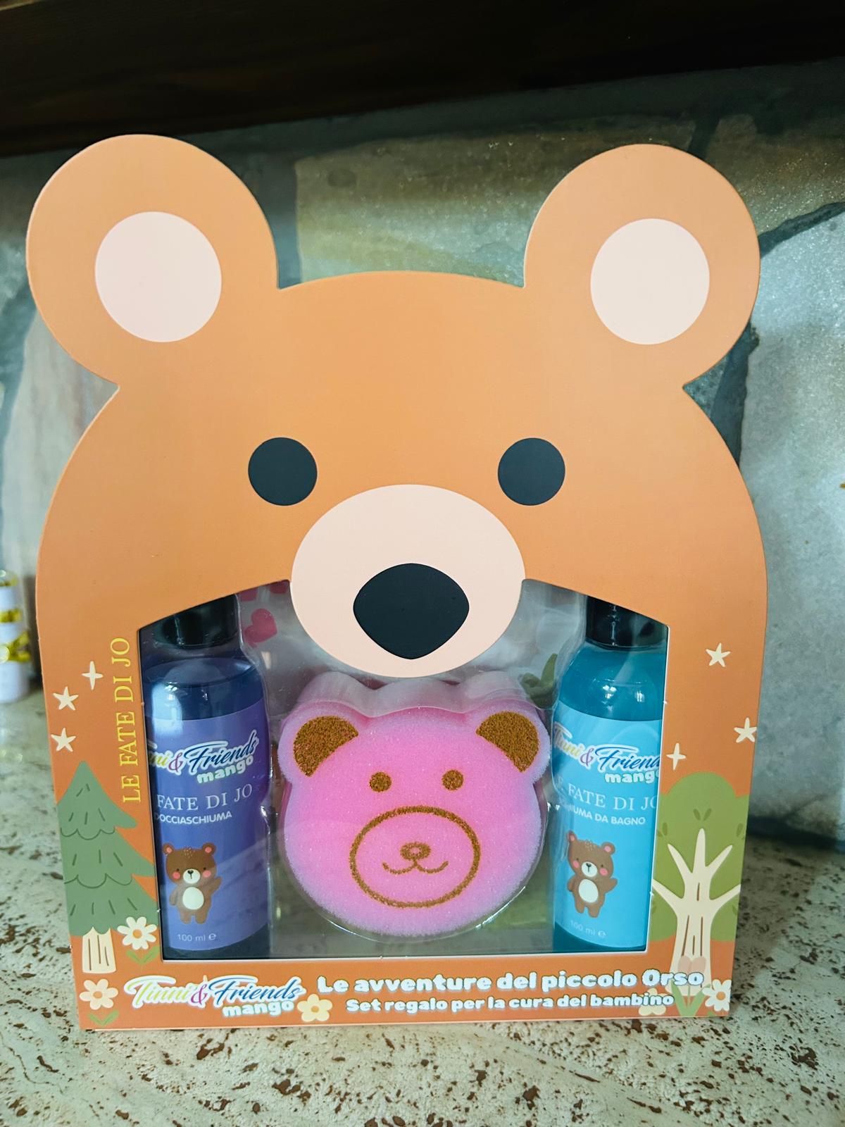 Set Regalo Cura del Bambino con Docciaschiuma, Schiuma da Bagno e Spugna Orsetto – Idea Regalo