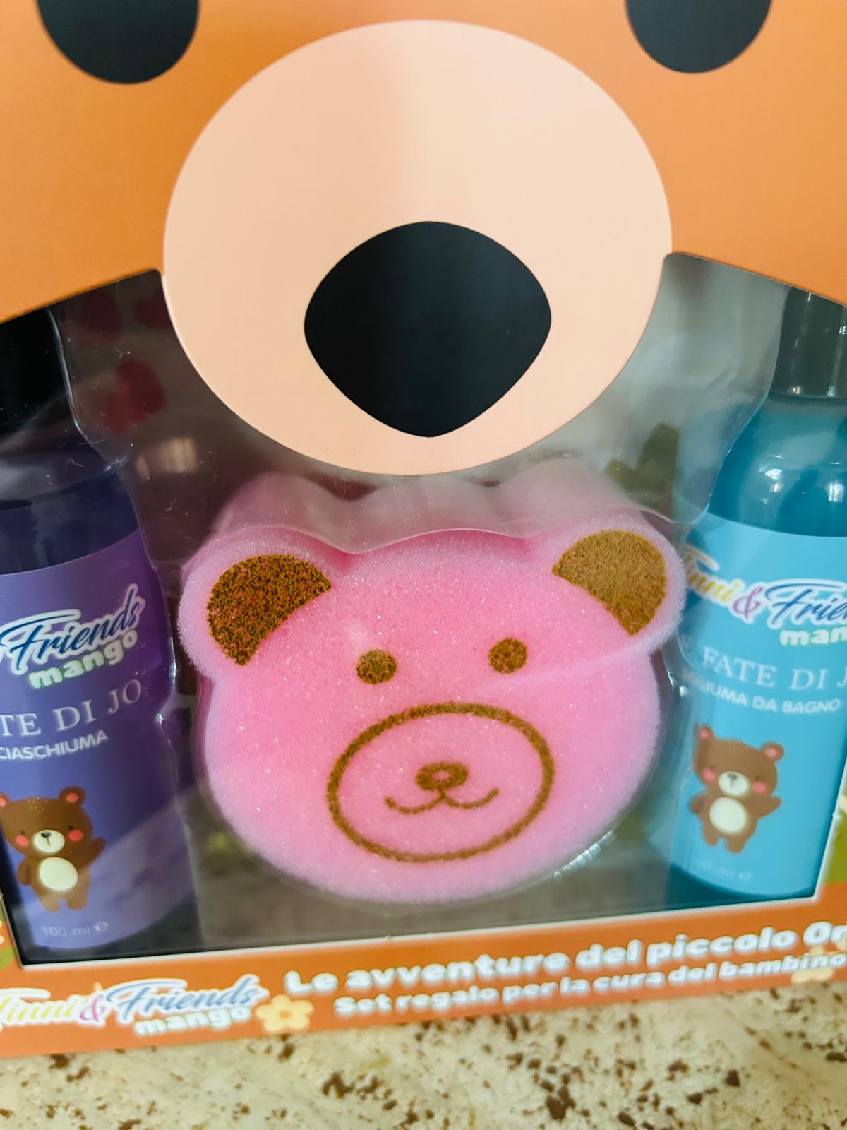 Set Regalo Cura del Bambino con Docciaschiuma, Schiuma da Bagno e Spugna Orsetto – Idea Regalo