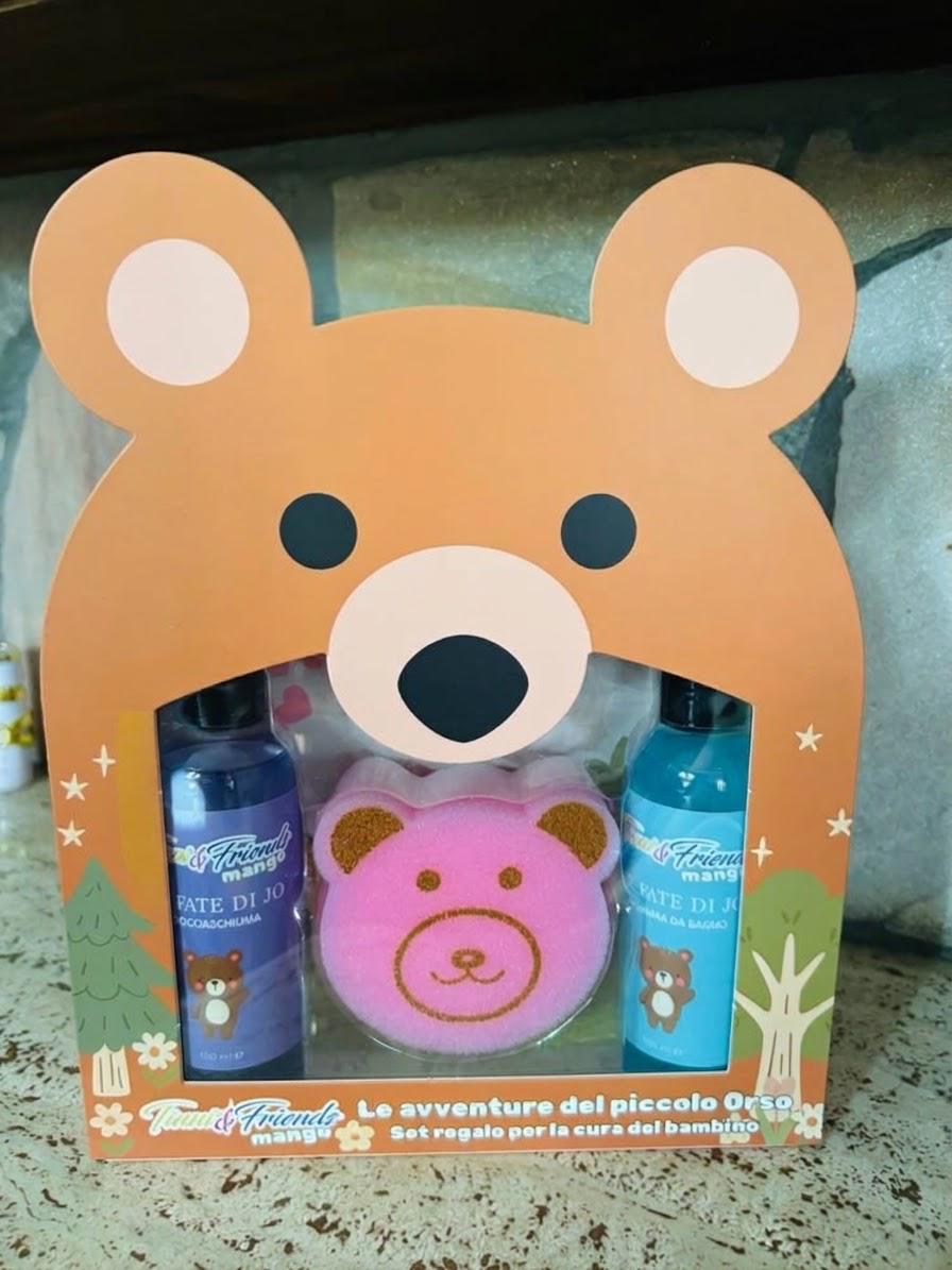 Set Regalo Cura del Bambino con Docciaschiuma, Schiuma da Bagno e Spugna Orsetto – Idea Regalo