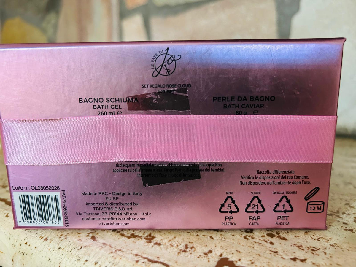 Set Regalo Doccia Eleganza Rose Cloud – Bagnoschiuma 260ml e Perle da Bagno in Confezione a Bottiglia di Champagne con Calice