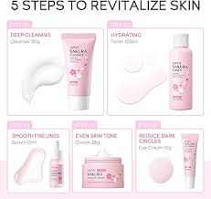 LAIKOU Set per la Cura Della Pelle Sakura, 5 pezzi Set Regalo per la Cura Della Pelle, Cura Della Pelle Viso, con Detergente, Tonico, Crema Occhi, Siero, Crema - sandraperfume