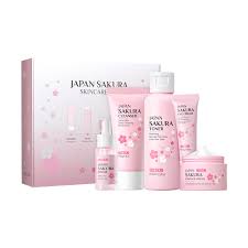 LAIKOU Set per la Cura Della Pelle Sakura, 5 pezzi Set Regalo per la Cura Della Pelle, Cura Della Pelle Viso, con Detergente, Tonico, Crema Occhi, Siero, Crema - sandraperfume