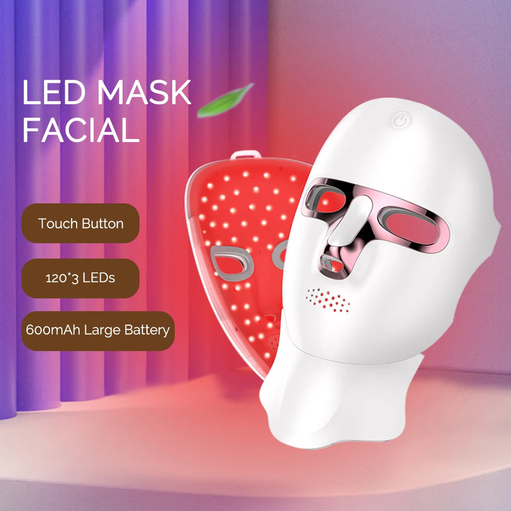Maschera facciale a LED a 7 colori Viso e collo Photon Ringiovanimento della pelle Sbiancamento ricaricabile Cura del viso Trattamento di bellezza - sandraperfume