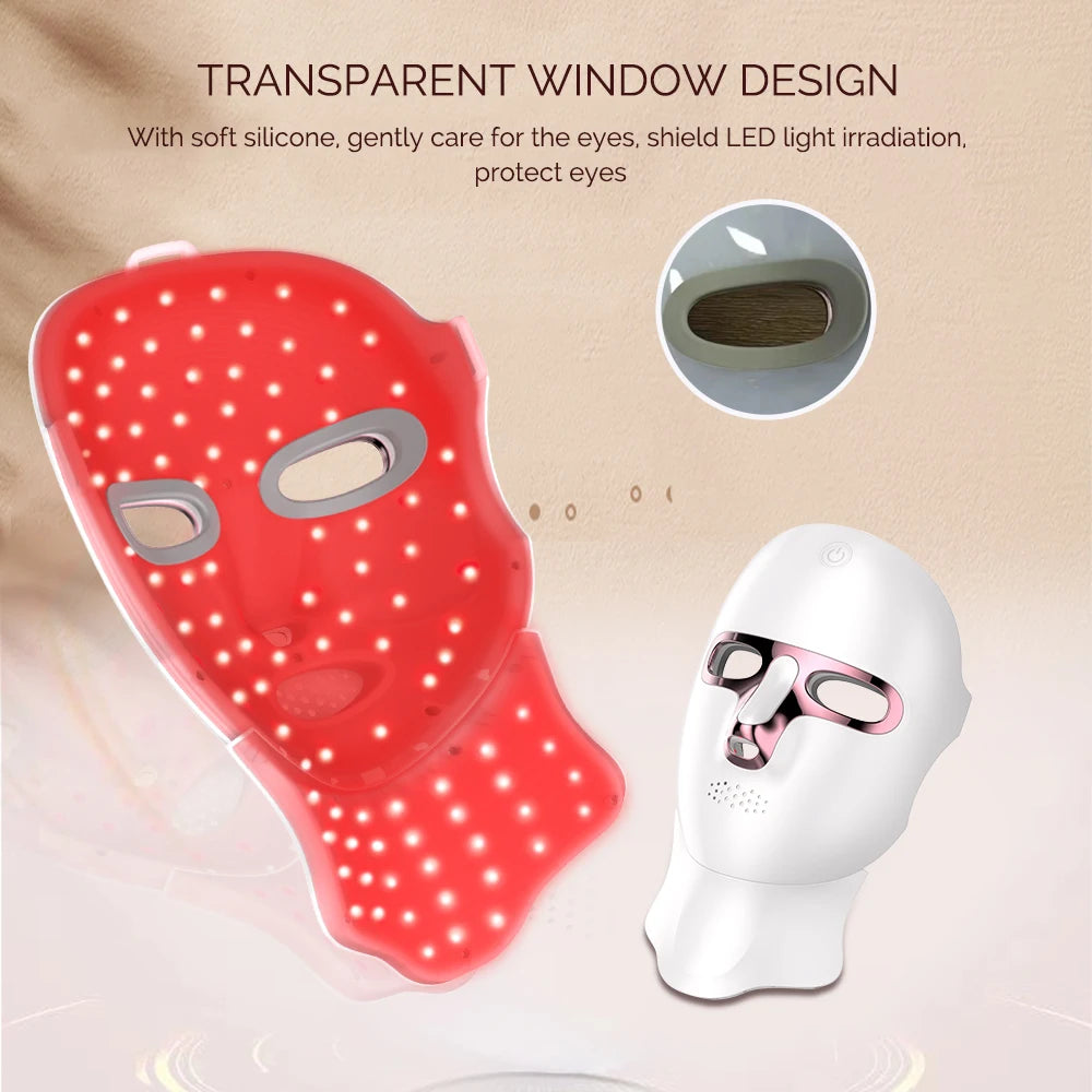 Maschera facciale a LED a 7 colori Viso e collo Photon Ringiovanimento della pelle Sbiancamento ricaricabile Cura del viso Trattamento di bellezza - sandraperfume