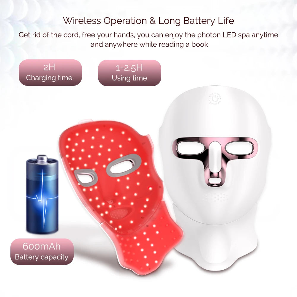 Maschera facciale a LED a 7 colori Viso e collo Photon Ringiovanimento della pelle Sbiancamento ricaricabile Cura del viso Trattamento di bellezza - sandraperfume