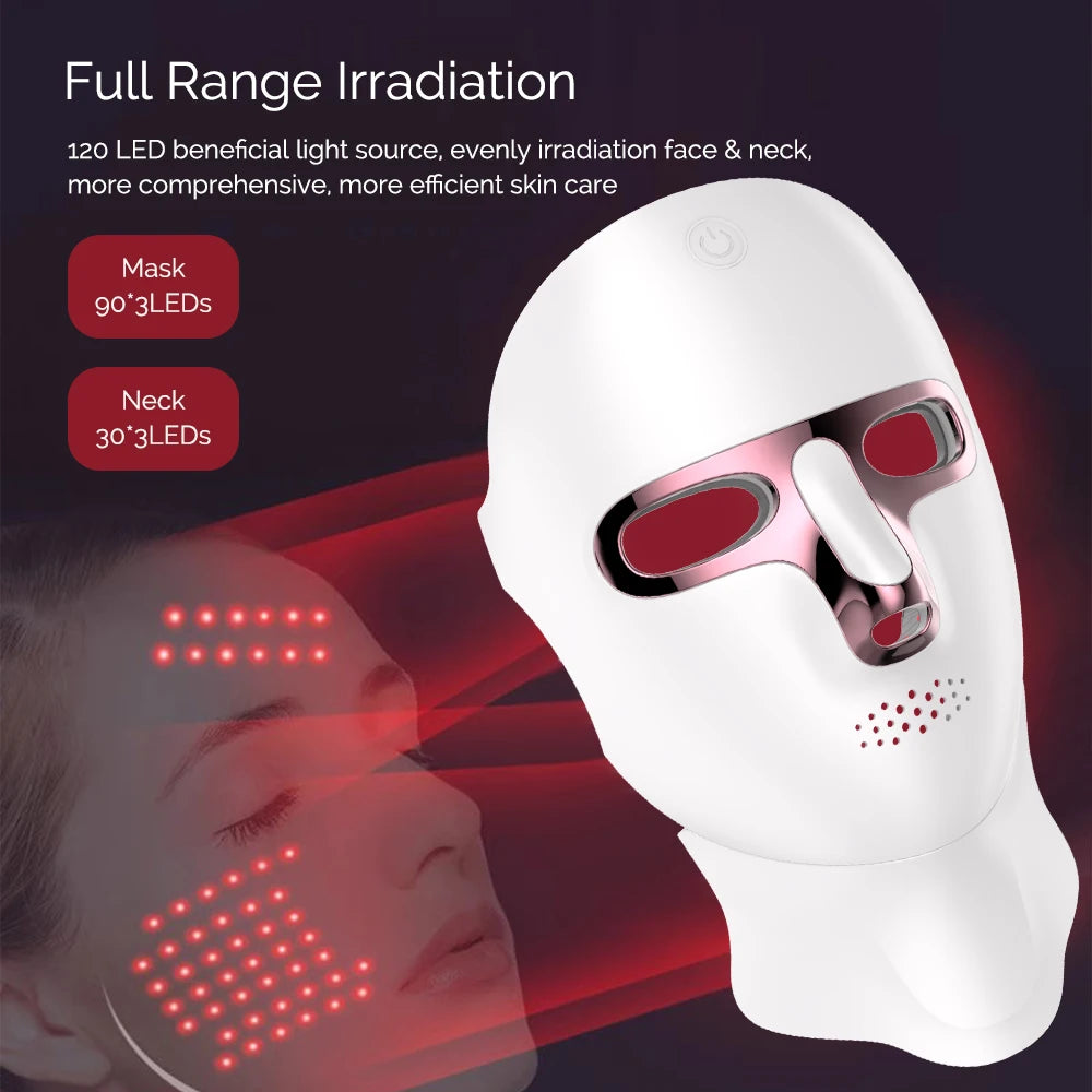 Maschera facciale a LED a 7 colori Viso e collo Photon Ringiovanimento della pelle Sbiancamento ricaricabile Cura del viso Trattamento di bellezza - sandraperfume